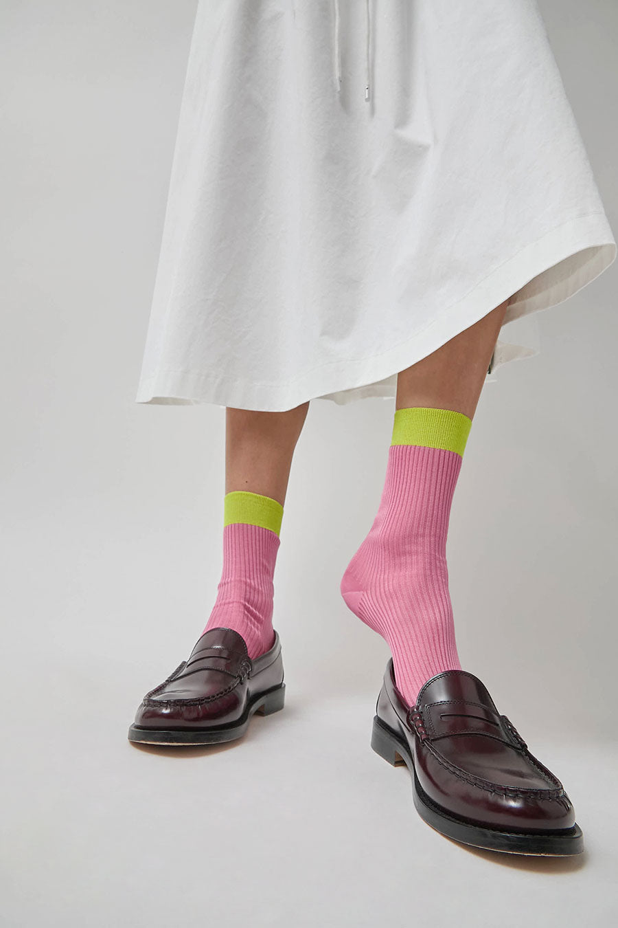 Maria La Rosa Neon Tipped Mid Calf Socks in Pink