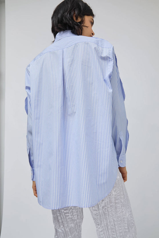 Marios Swing Shirt in Stripe White and Light Blue