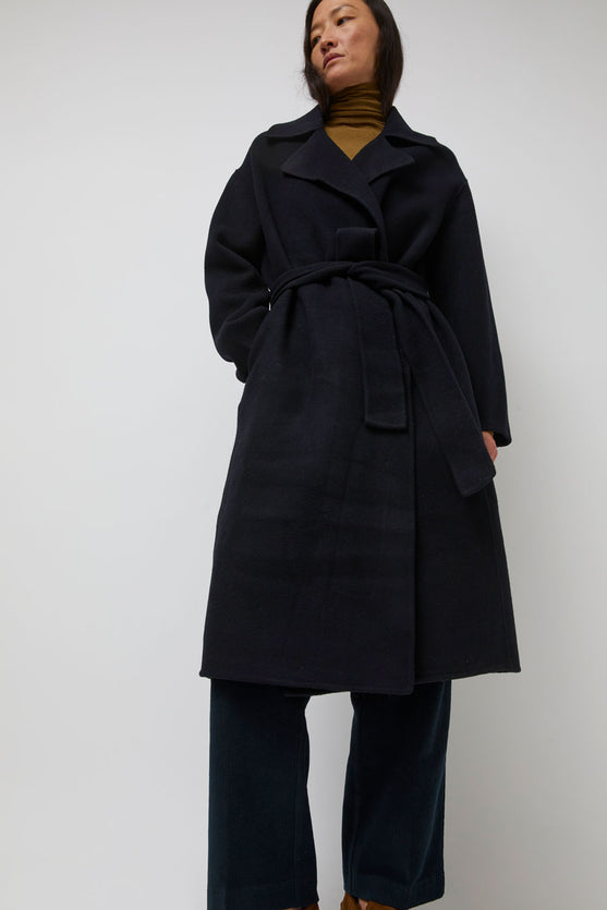 Mijeong Park Handmade Belted Wool Coat in Navy