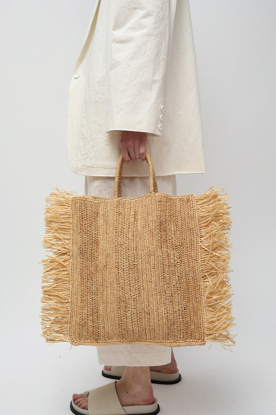Modern Weaving Straight Fringe Square Bag in Natural