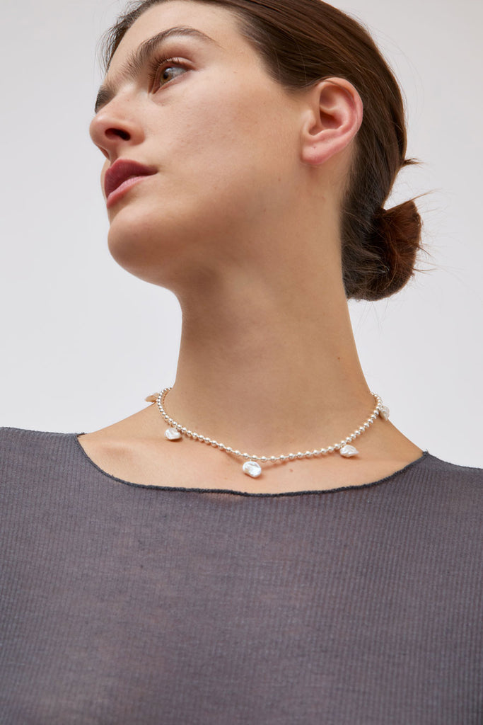 Mussels and Muscles Keshi Pearl Necklace No.6 in Silver and Pearl