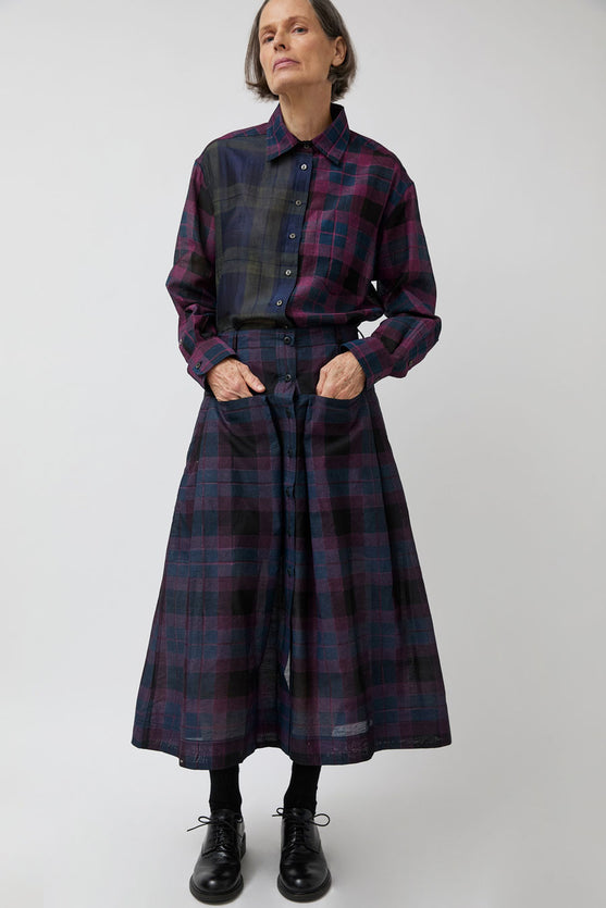 NYMANE Utility Skirt in Black Violet Plaid