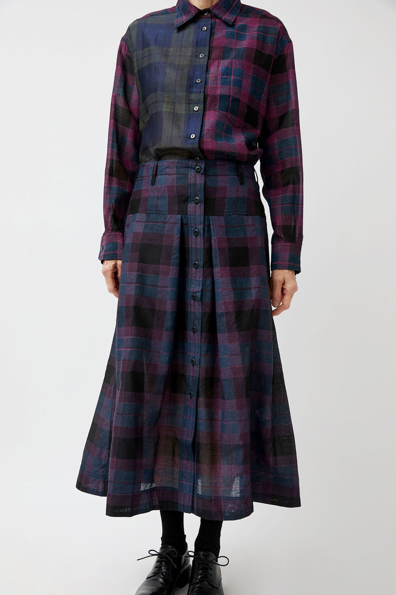 NYMANE Utility Skirt in Black Violet Plaid