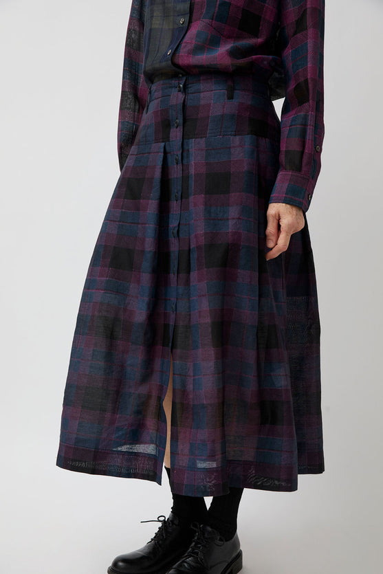 NYMANE Utility Skirt in Black Violet Plaid
