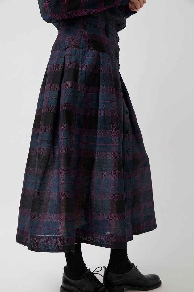 NYMANE Utility Skirt in Black Violet Plaid
