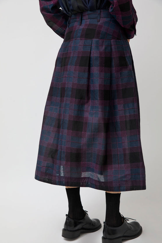 NYMANE Utility Skirt in Black Violet Plaid