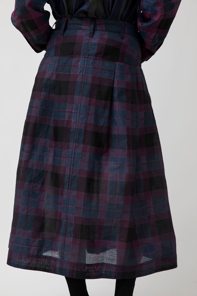 NYMANE Utility Skirt in Black Violet Plaid