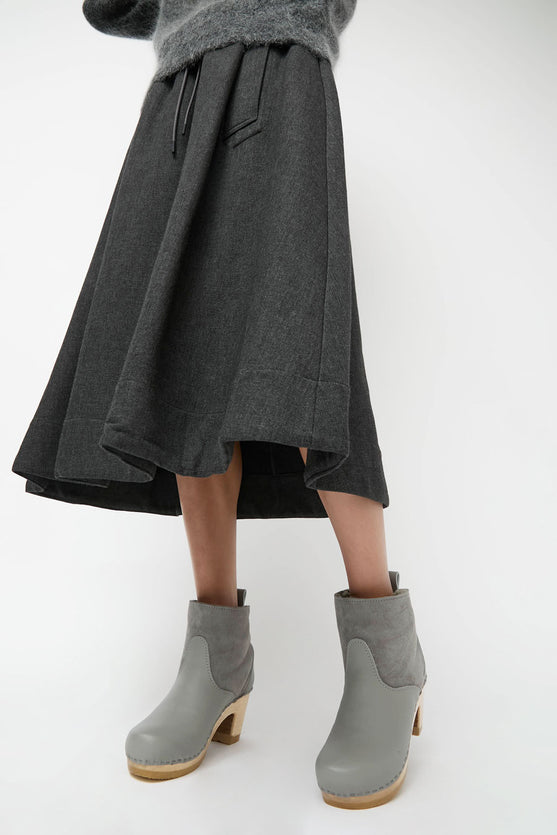 No.6 5" Pull on Shearling Clog Boot on High Heel in Storm and Light Grey