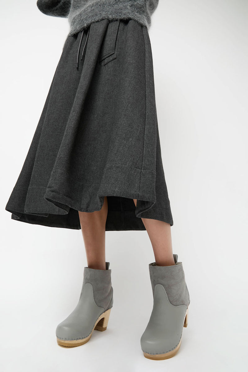 No.6 5" Pull on Shearling Clog Boot on High Heel in Storm and Light Grey