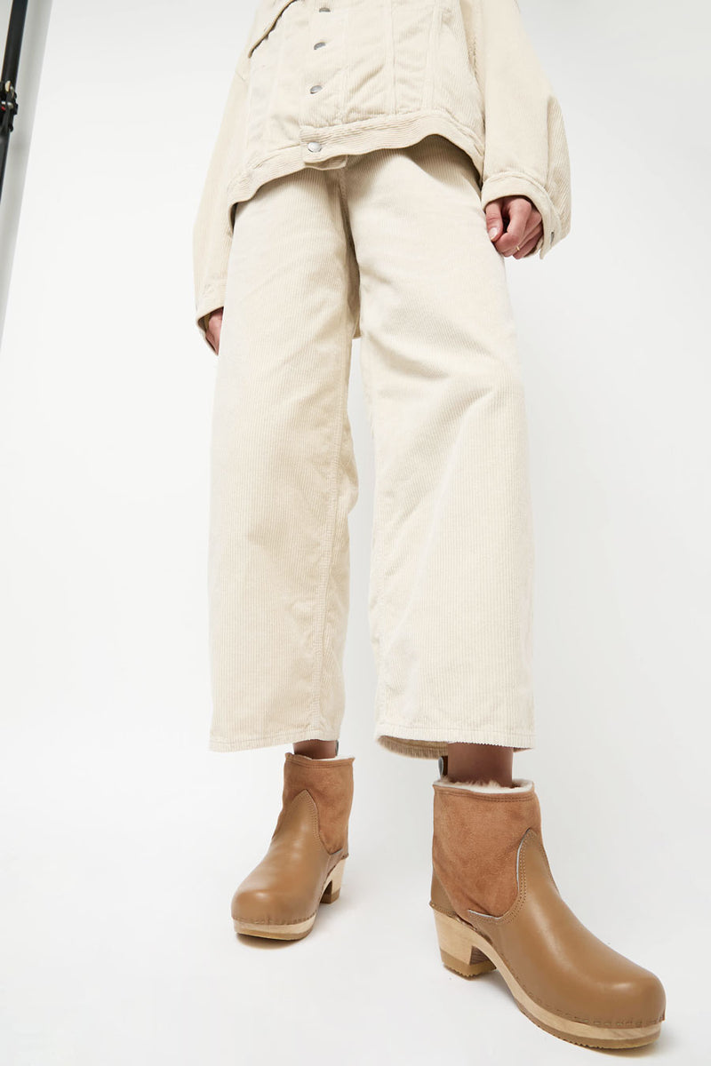 No.6 5" Pull on Shearling Clog Boot on Mid Heel in Natural and Khaki