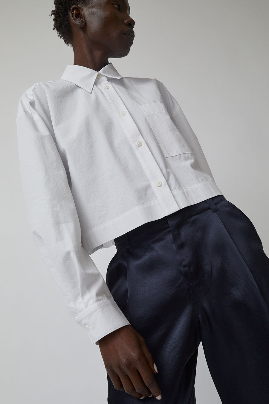 Ava Cotton Jersey Button-Down Shirt - White