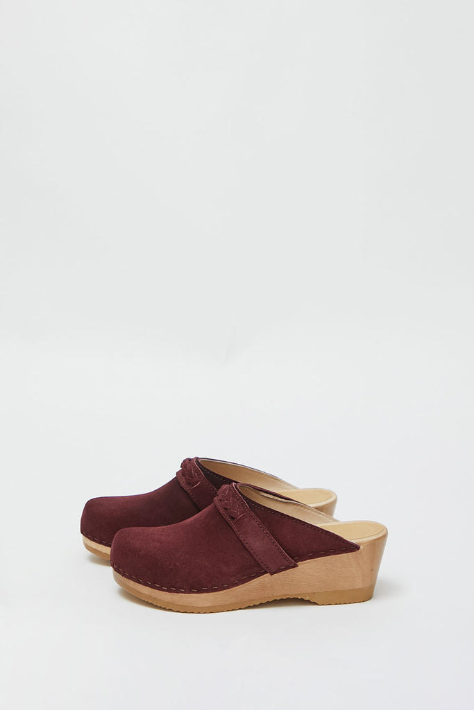 No.6 Bridget Clog on Mid Wedge in Burgundy Suede – No.6 Store
