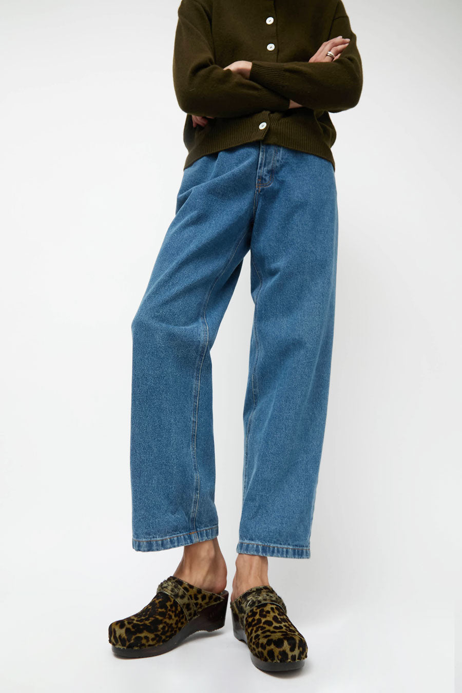 No.6 Bridget Clog on Mid Wedge in Leopard Pony on Cocoa Base