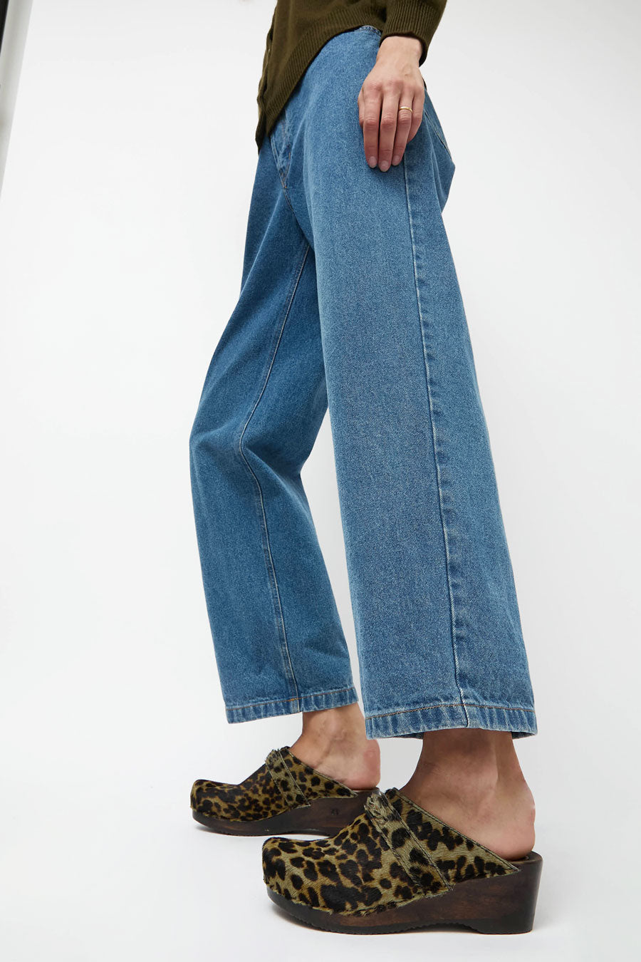 No.6 Bridget Clog on Mid Wedge in Leopard Pony on Cocoa Base