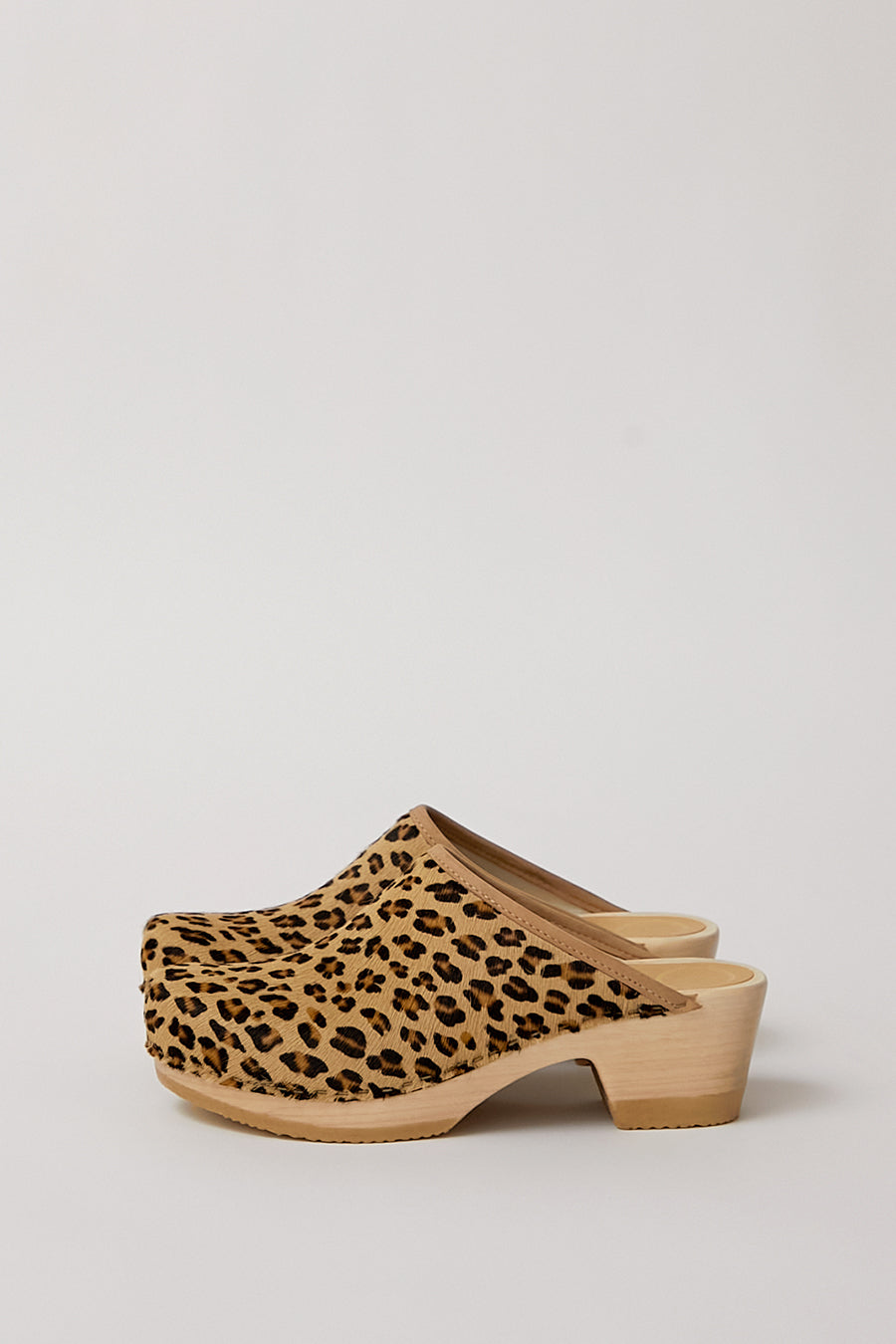 No.6 Old School Clog on Mid Heel in Leopard Pony