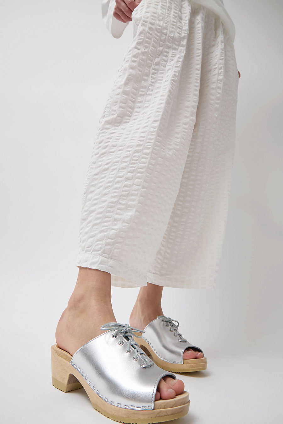 No.6 Simone Clog on Mid Heel in Silver