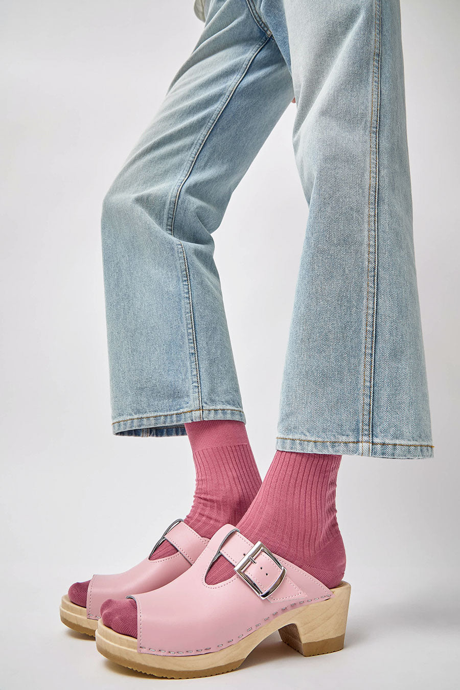 No.6 T Strap Clog on Mid Heel in Light Pink