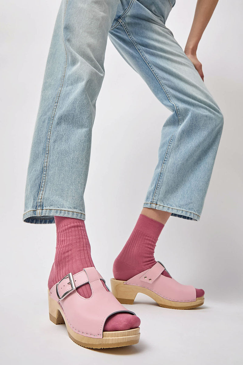 No.6 T Strap Clog on Mid Heel in Light Pink
