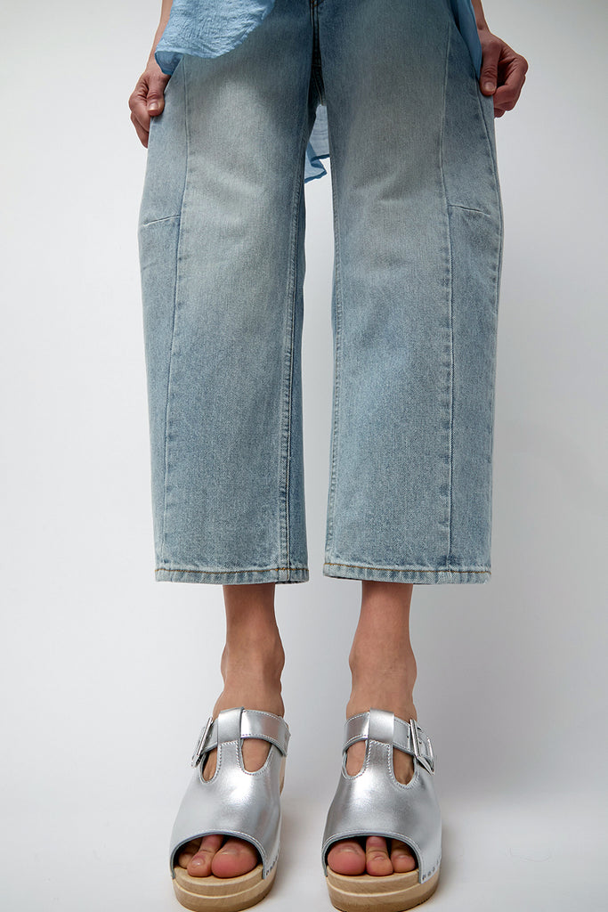 No.6 T Strap Clog on Mid Heel in Silver – No.6 Store