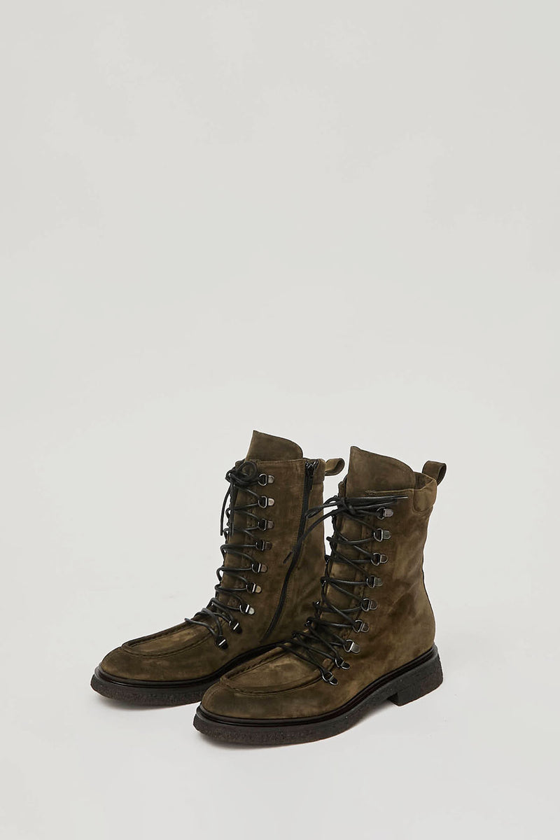 No.6 U Seam Lace Up Boots on Crepe Sole in Bosco