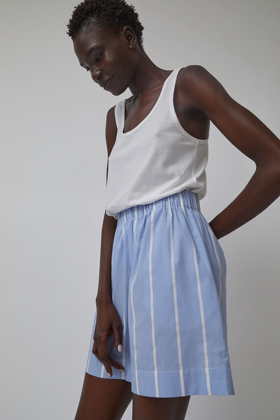 No.6 Victor Short in Blue Stripe Shirting