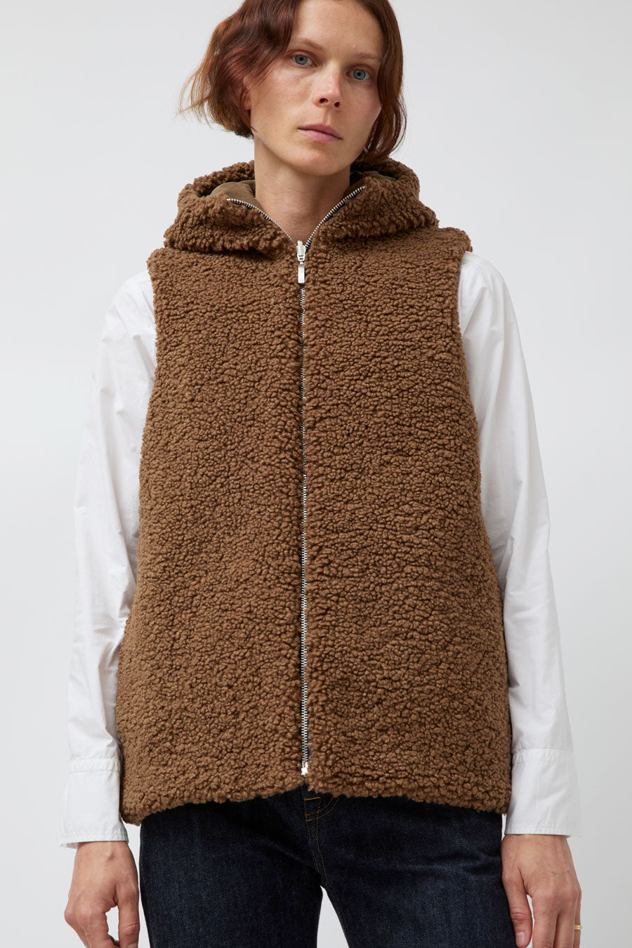 Pret Pour Partir Reversible Gilet in Brown Faux Fur and Bronze