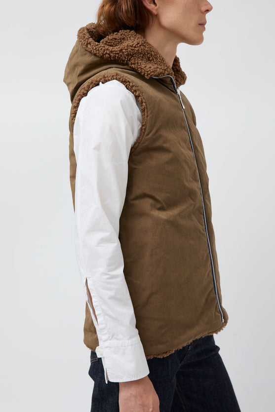 Pret Pour Partir Reversible Gilet in Brown Faux Fur and Bronze