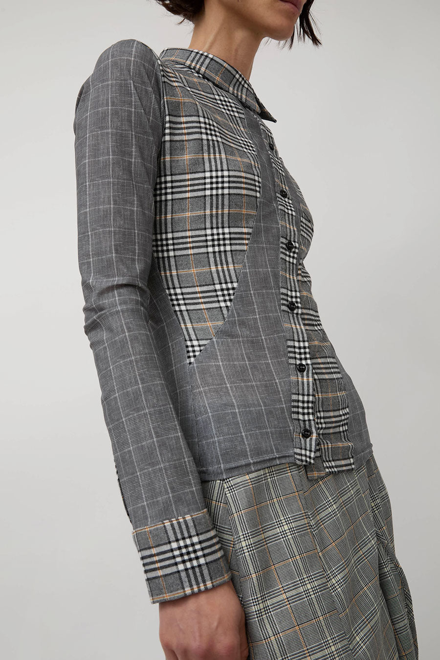 Rave Review Megah Asymmetrical Button Down in Grey Check
