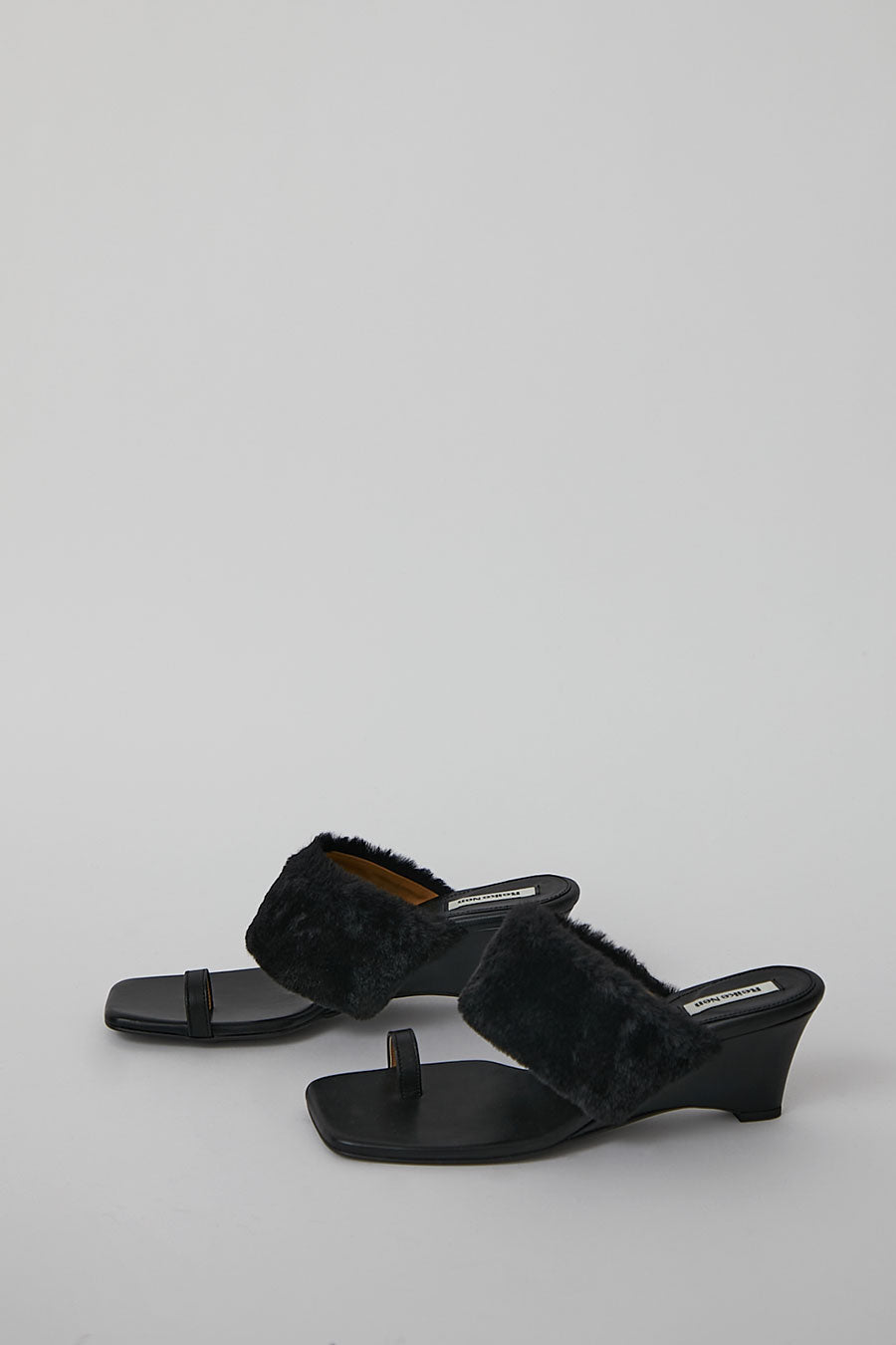 Reike Nen Faux Fur Wedge Sandals in Black
