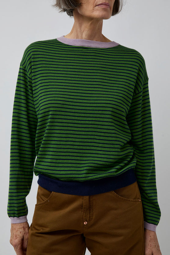 Rue Blanche Merino Stripe Sweater in Gazon/Marine/Mauve