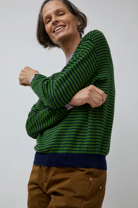 Rue Blanche Merino Stripe Sweater in Gazon/Marine/Mauve
