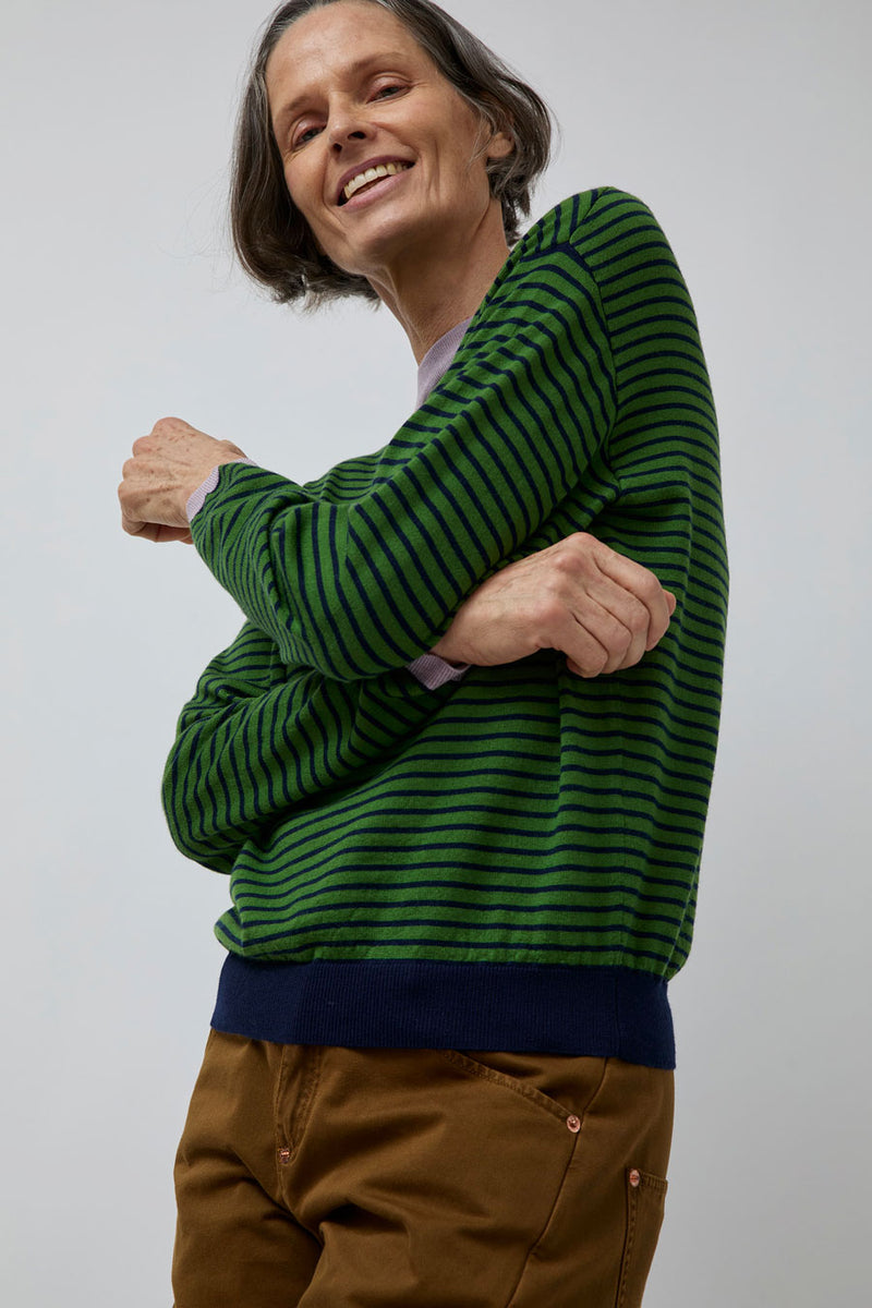 Rue Blanche Merino Stripe Sweater in Gazon/Marine/Mauve