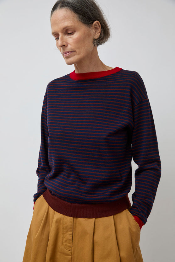 Rue Blanche Merino Stripe Sweater in Marine/Brule/Rouge