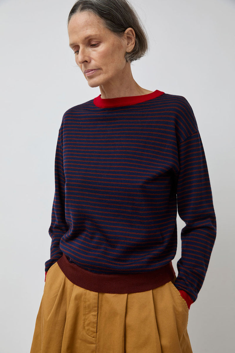 Rue Blanche Merino Stripe Sweater in Marine/Brule/Rouge