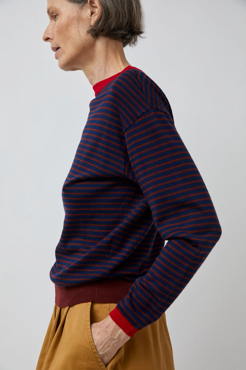 Rue Blanche Merino Stripe Sweater in Marine/Brule/Rouge