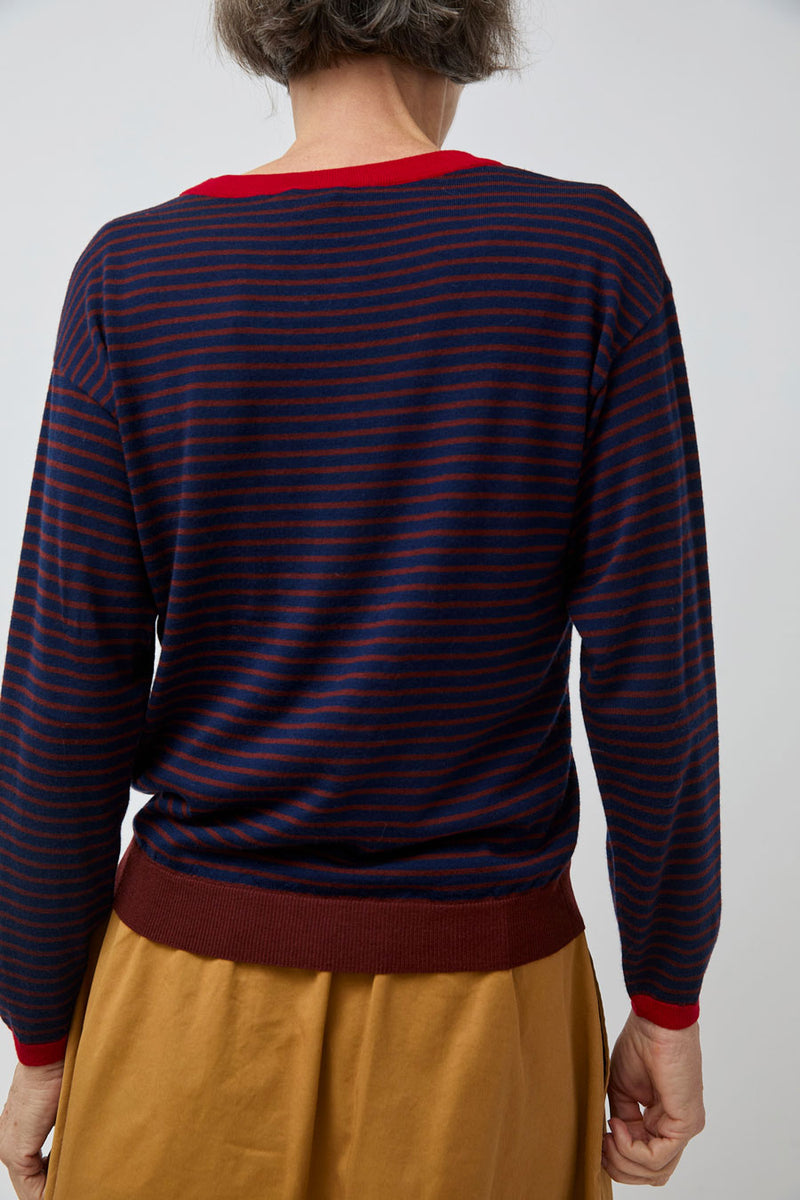 Rue Blanche Merino Stripe Sweater in Marine/Brule/Rouge