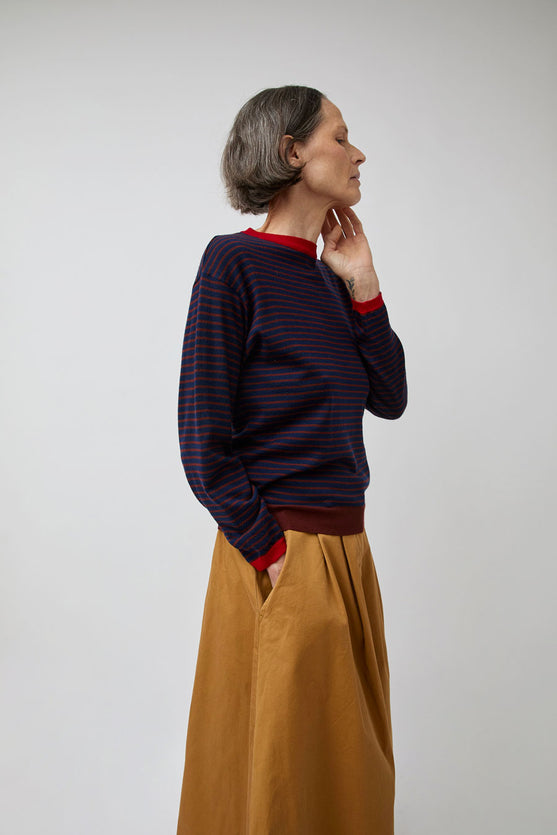 Rue Blanche Merino Stripe Sweater in Marine/Brule/Rouge