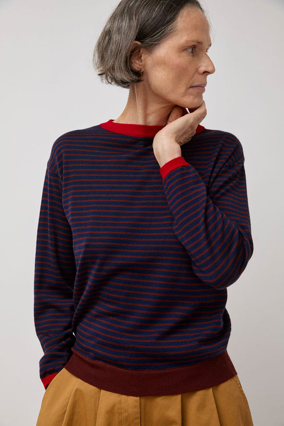 Rue Blanche Merino Stripe Sweater in Marine/Brule/Rouge