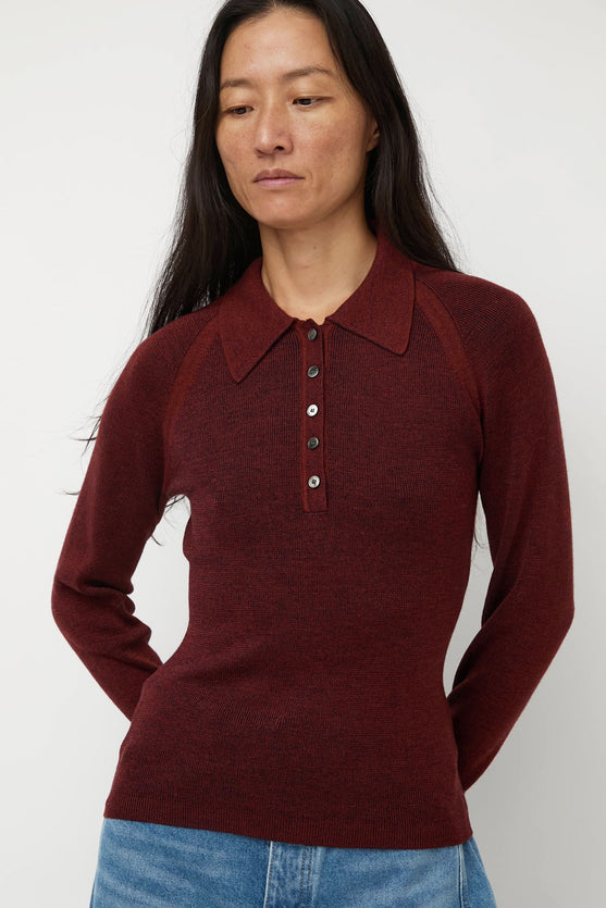 Sayaka Davis Combo Ribbed Polo in Rust and Navy