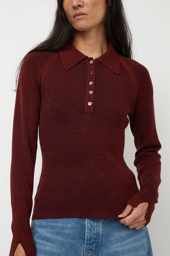 Sayaka Davis Combo Ribbed Polo in Rust and Navy