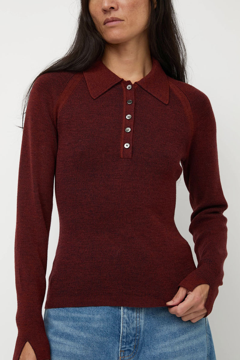 Sayaka Davis Combo Ribbed Polo in Rust and Navy