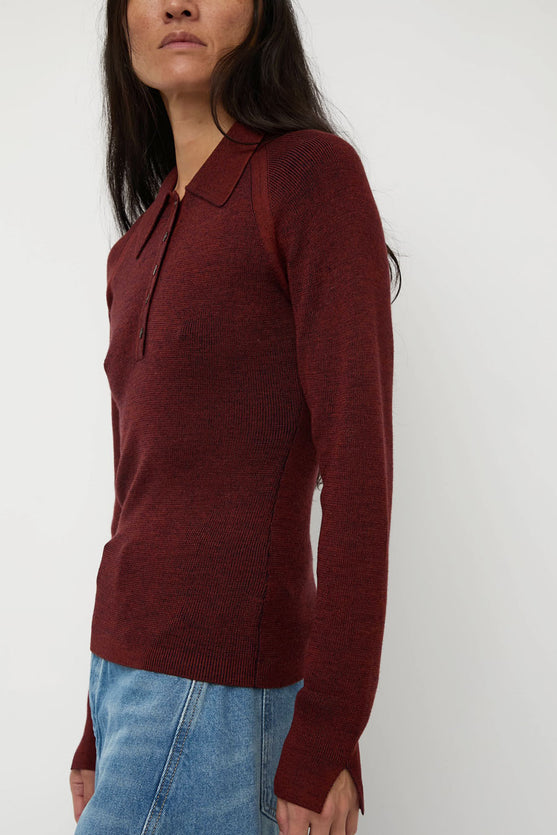 Sayaka Davis Combo Ribbed Polo in Rust and Navy