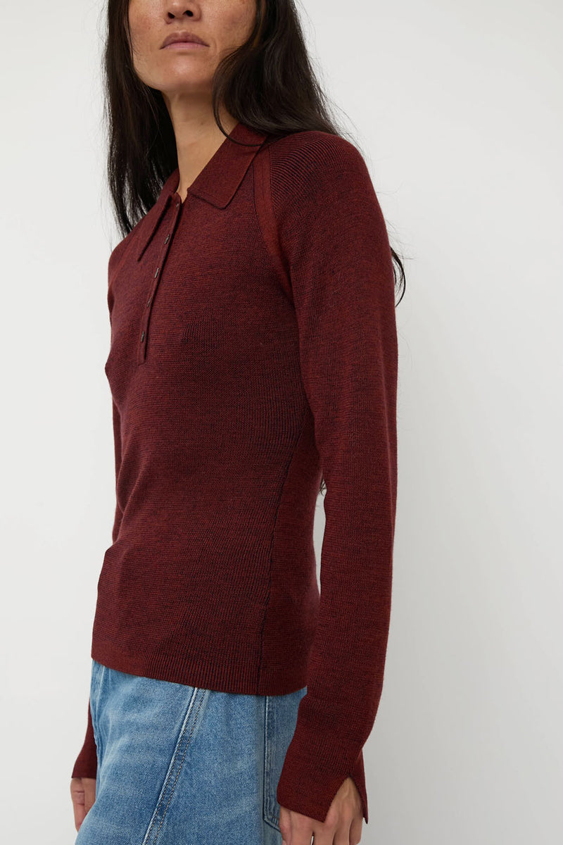 Sayaka Davis Combo Ribbed Polo in Rust and Navy