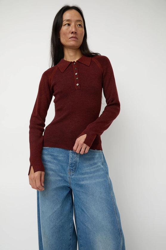 Sayaka Davis Combo Ribbed Polo in Rust and Navy