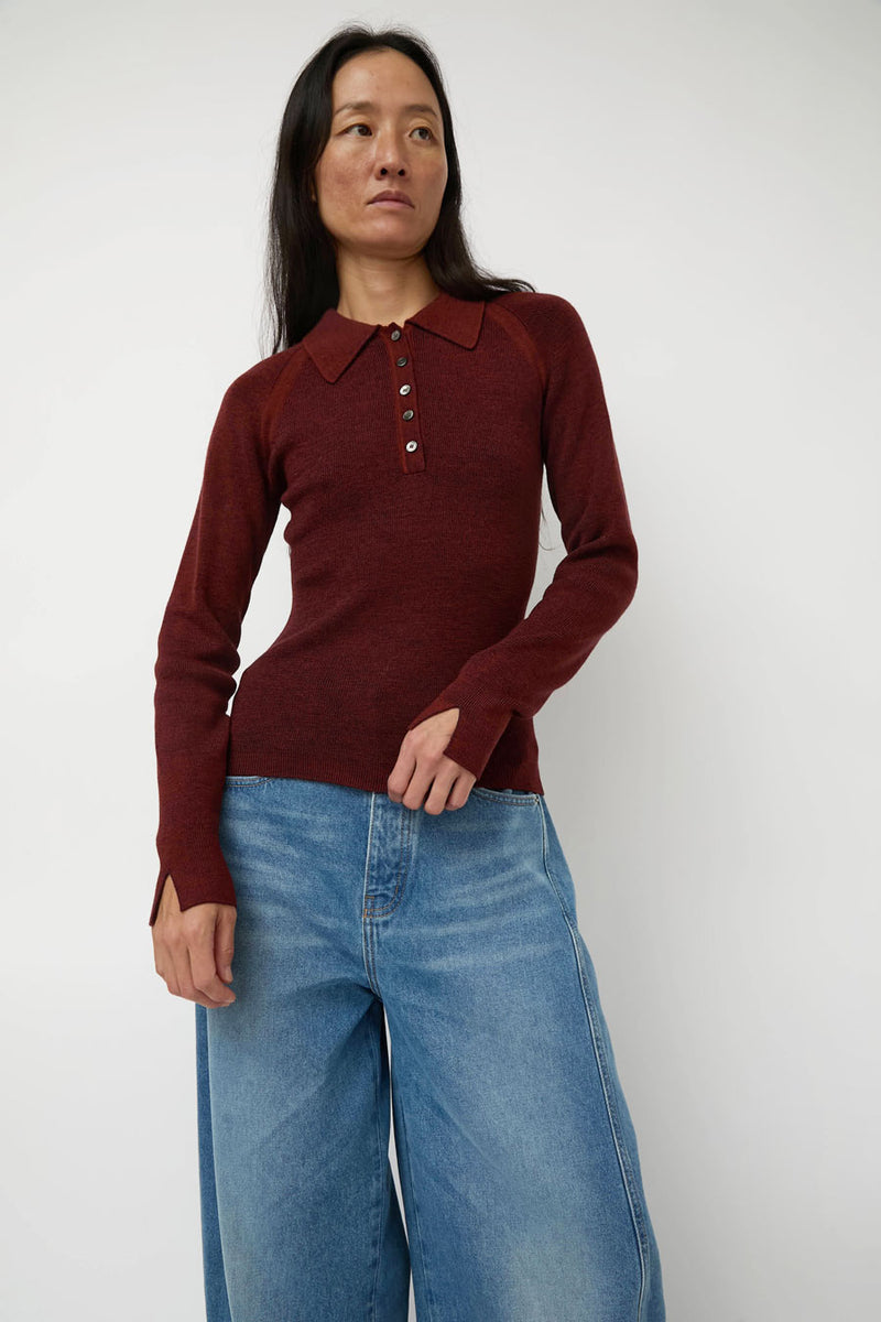 Sayaka Davis Combo Ribbed Polo in Rust and Navy