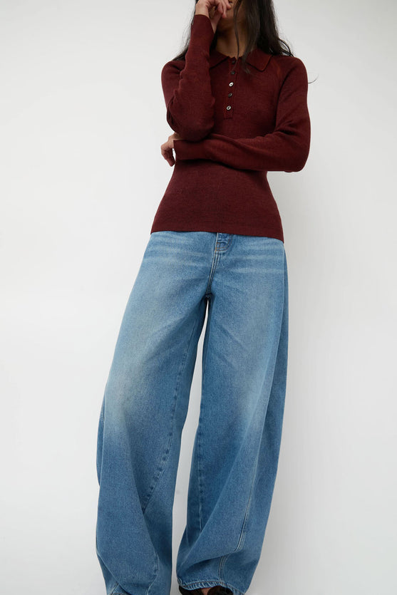 Sayaka Davis Combo Ribbed Polo in Rust and Navy