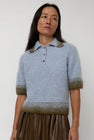 Sayaka Davis Compact Knit Polo in Baby Blue and Green