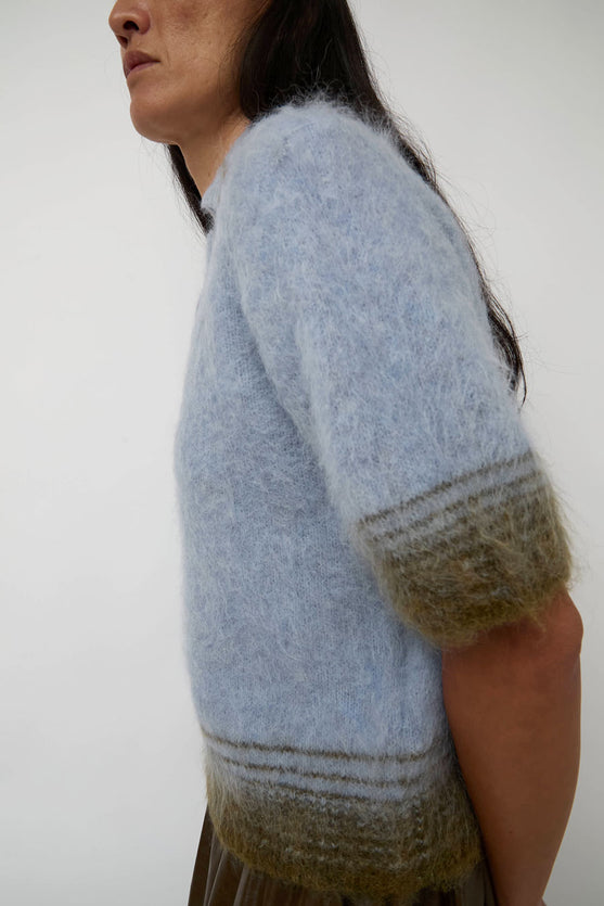 Sayaka Davis Compact Knit Polo in Baby Blue and Green