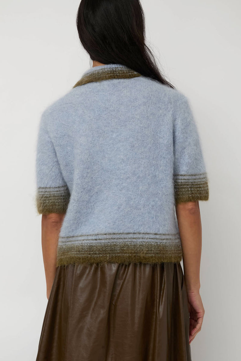 Sayaka Davis Compact Knit Polo in Baby Blue and Green