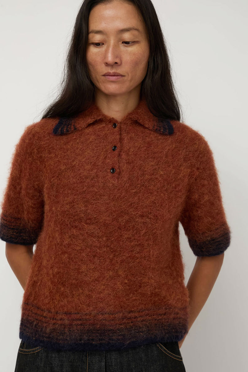 Sayaka Davis Compact Knit Polo in Brick and Navy